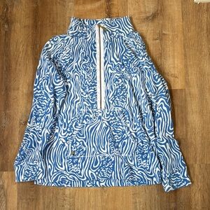 Blue and White Patterned Women's quarter zip size medium
